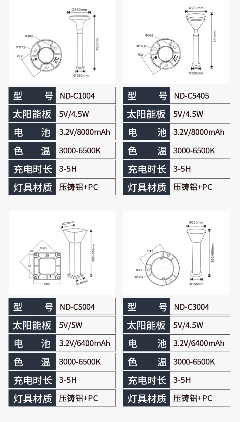 太阳能简约室外庭院花园圆柱庭院灯