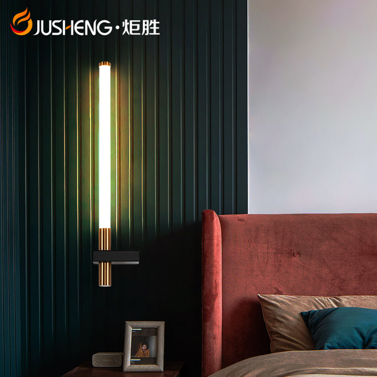 炬胜单边镜前灯LED 现代简约客厅古铜色管形卧室床头灯长条壁灯