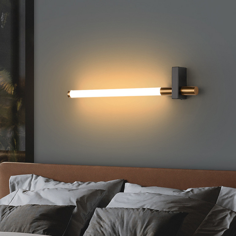 炬胜单边镜前灯LED 现代简约客厅古铜色管形卧室床头灯长条壁灯