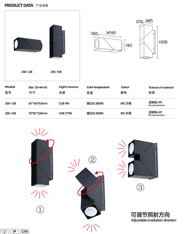 小型led黑色壁灯