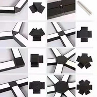 LED strip light splicing component with right angled edges, triangular cross shape, pentagonal and hexagonal shapes