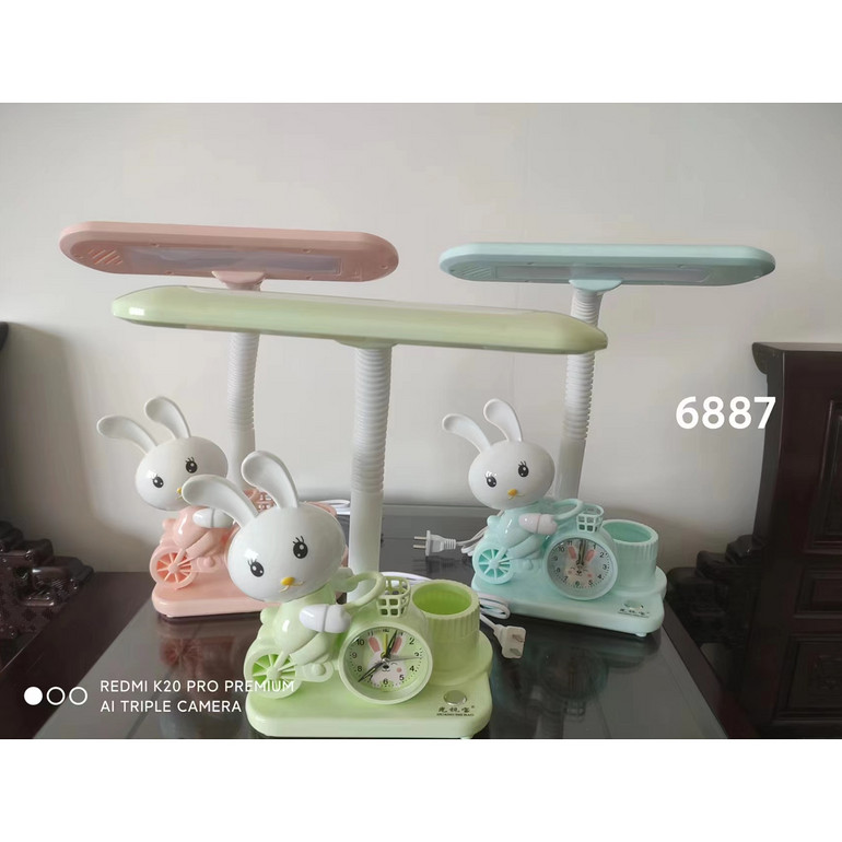 LED eye protection study desk lamp, cartoon cute alarm clock desk lamp for elementary school students
