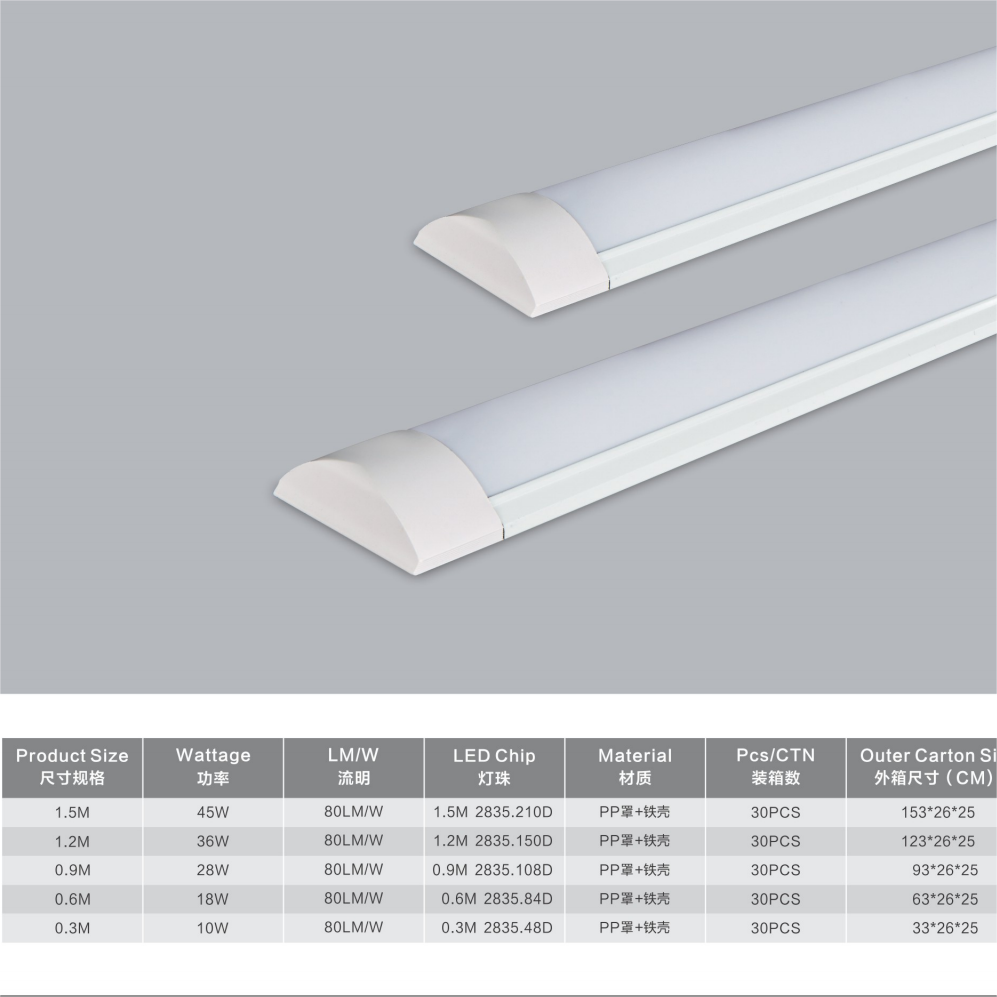 Ultra thin and extremely bright purification shopping malls lamp tube