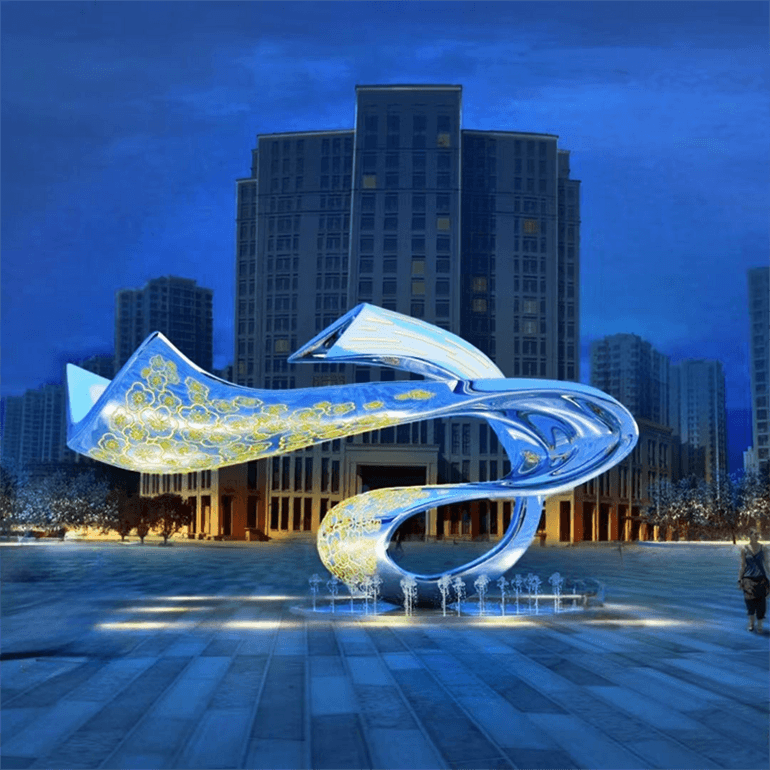 联球异形丝巾飘带大型景观雕塑