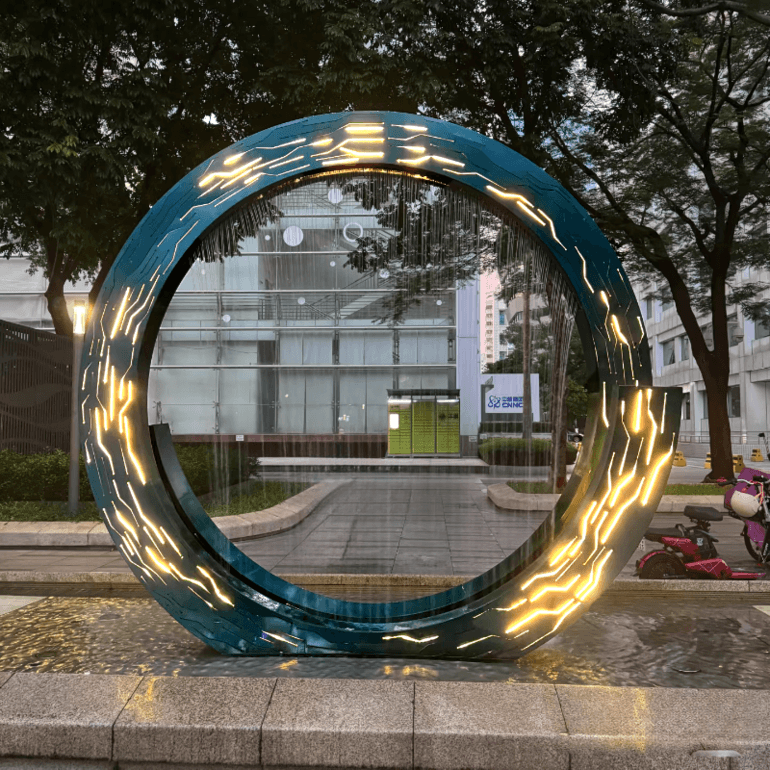 联球山水画墨环喷水装置景观雕塑