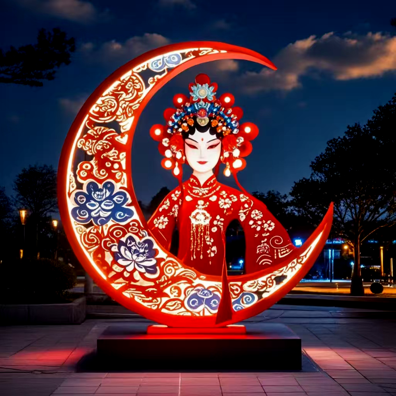 联球国粹京剧月亮剪纸多元素融合艺术景观灯