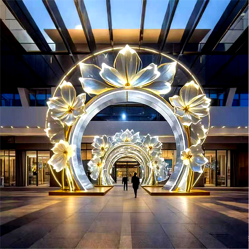 户外商场大门侧门入口处景观雕塑拱桥灯