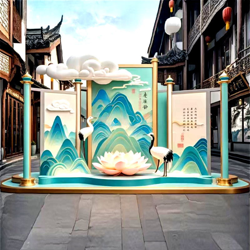 联球户外中国风山水画不锈钢雕塑景观灯