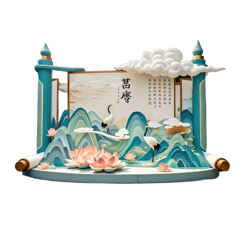 联球户外中国风山水画不锈钢雕塑景观灯