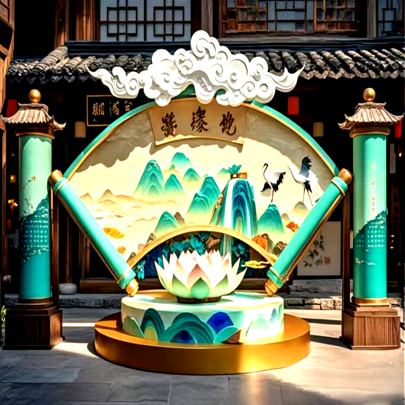 联球户外中国风山水画不锈钢雕塑景观灯
