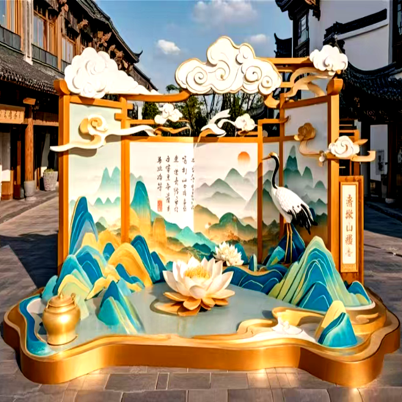 联球户外中国风山水画不锈钢雕塑景观灯
