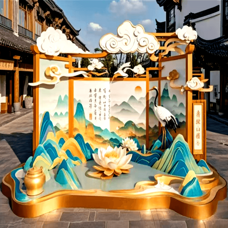 联球户外中国风山水画不锈钢雕塑景观灯