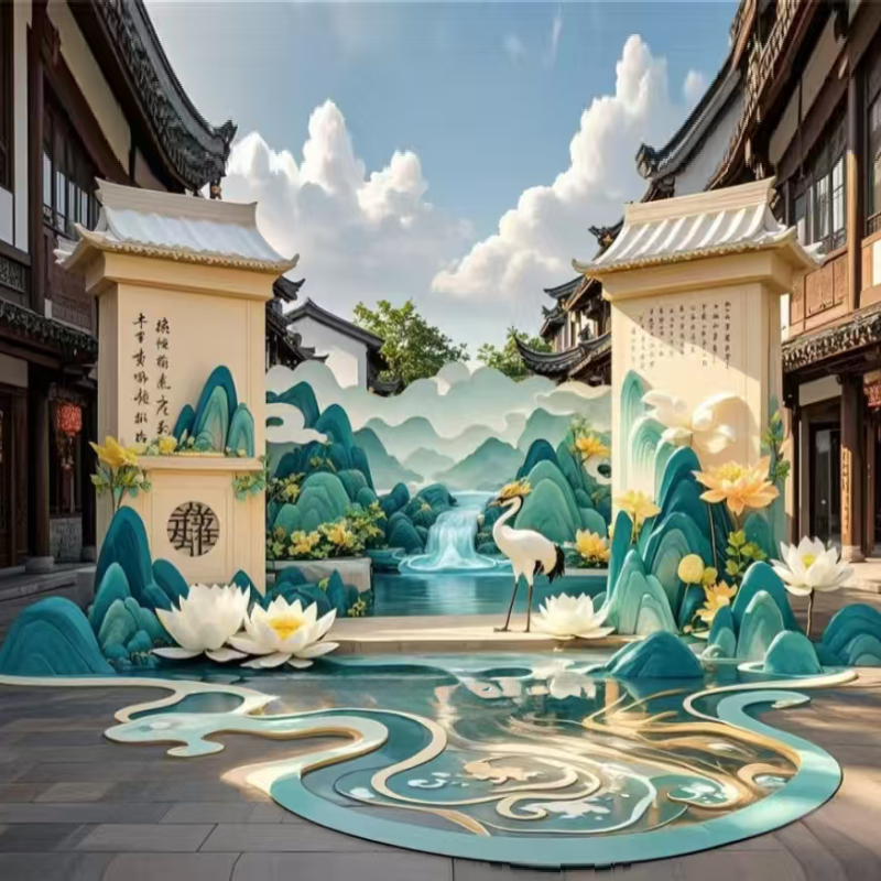 联球户外中国风山水画不锈钢雕塑景观灯