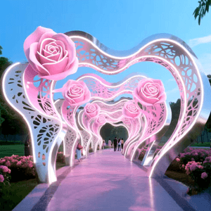 联球公园不锈钢玫瑰花廊道雕塑景观