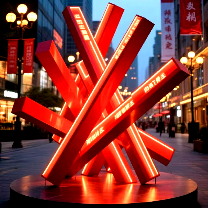 联球中国红不锈钢火堆雕塑景观灯
