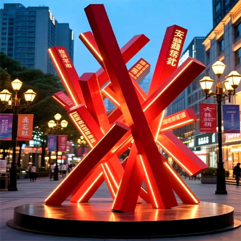 联球中国红不锈钢火堆雕塑景观灯