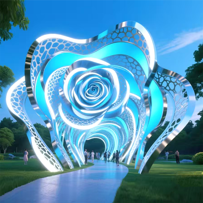 联球公园不锈钢玫瑰花廊道雕塑景观