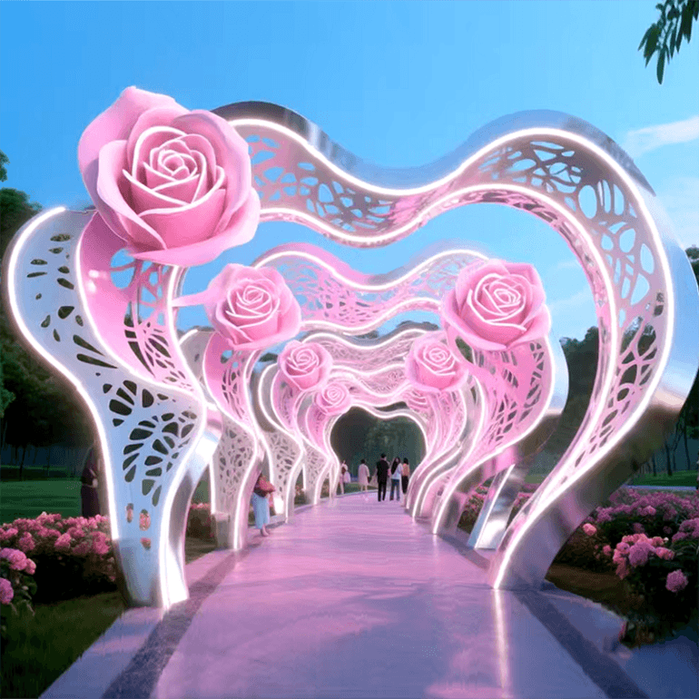 联球公园不锈钢玫瑰花廊道雕塑景观