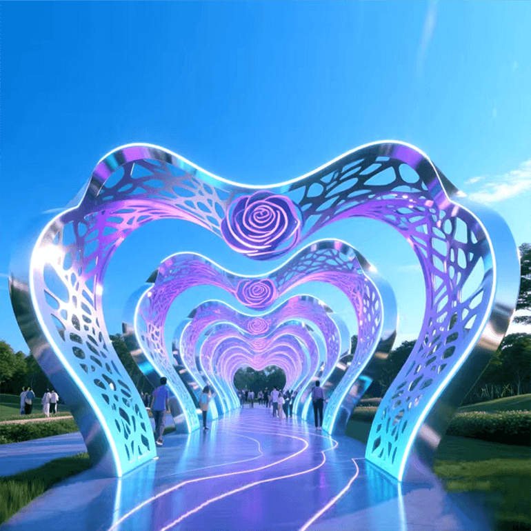 联球公园不锈钢玫瑰花廊道雕塑景观