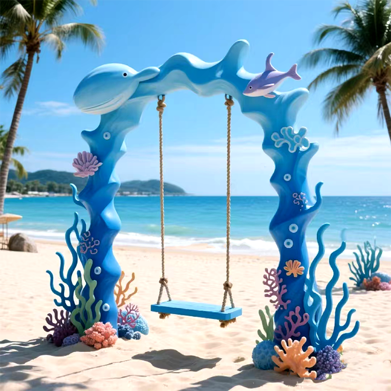 联球海滩玻璃钢海底动物秋千互动雕塑景观装置装饰