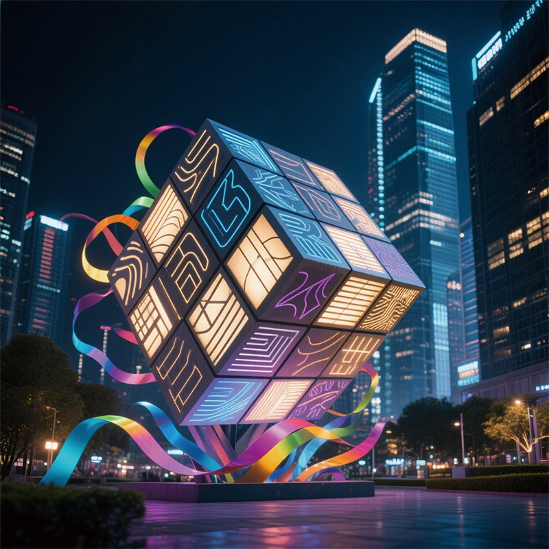 联球户外赛博朋克魔方雕塑景观装置装饰适合广场商商业街等