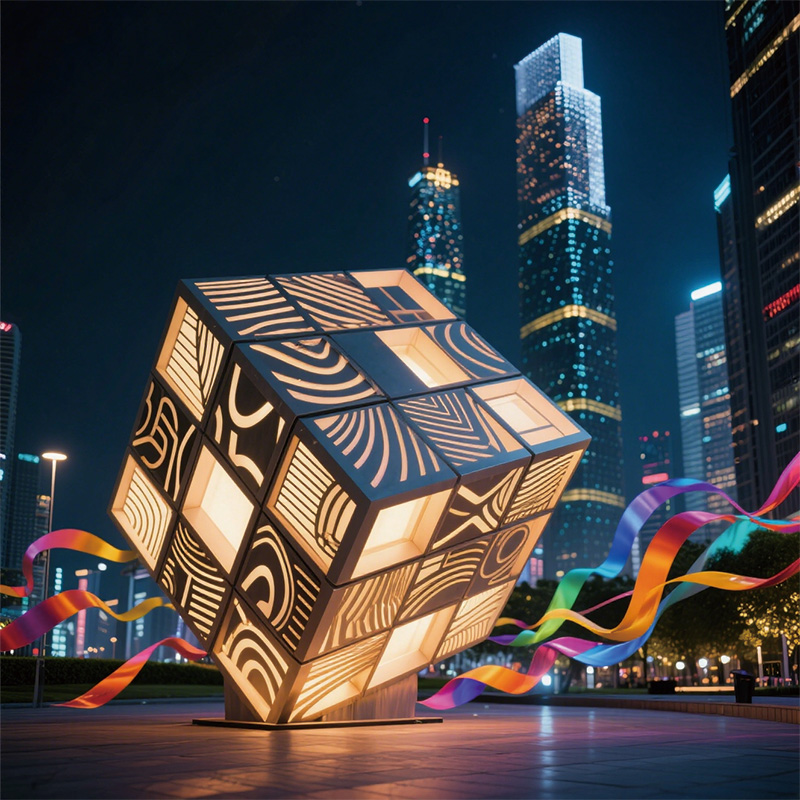 联球户外赛博朋克魔方雕塑景观装置装饰适合广场商商业街等