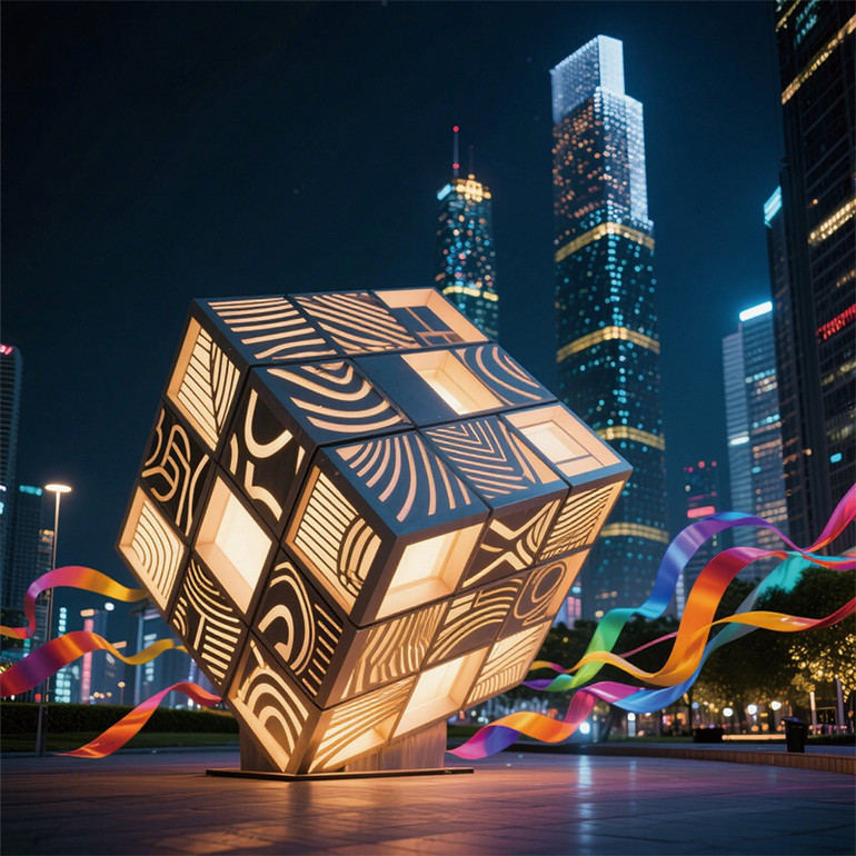 联球户外赛博朋克魔方雕塑景观装置装饰适合广场商商业街等