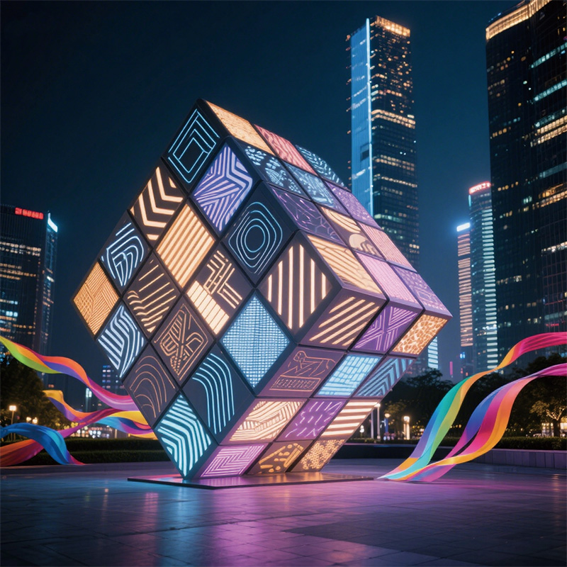 联球户外赛博朋克魔方雕塑景观装置装饰适合广场商商业街等