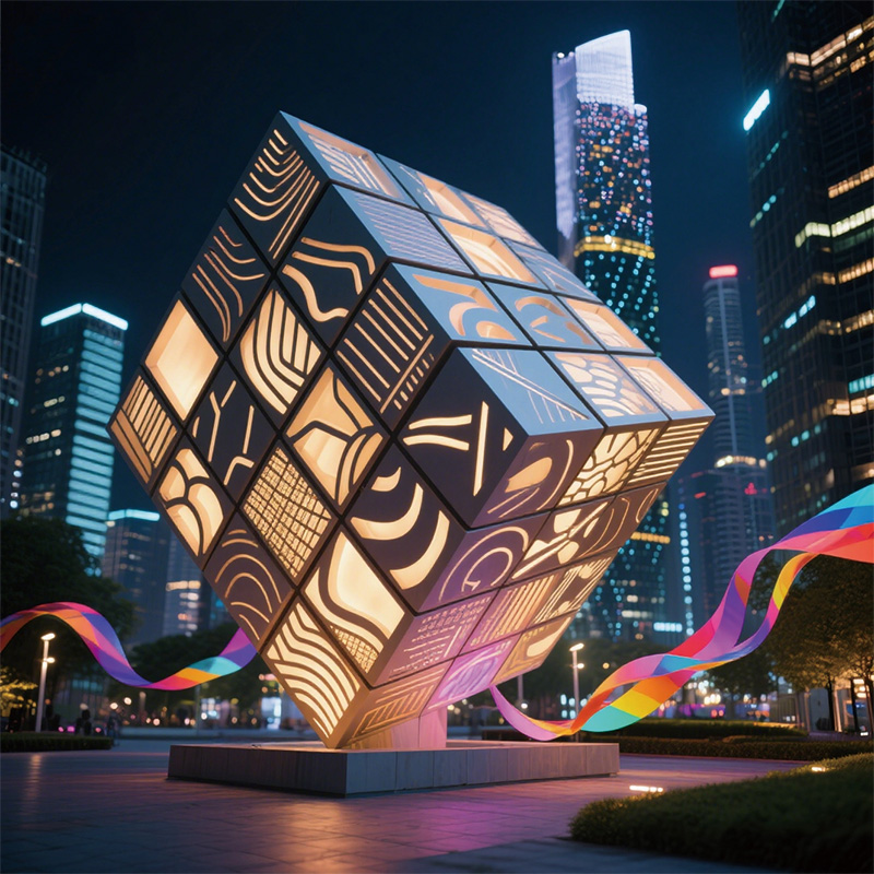 联球户外赛博朋克魔方雕塑景观装置装饰适合广场商商业街等