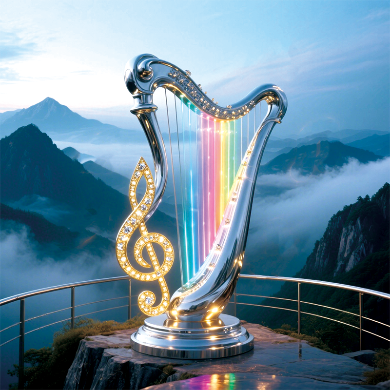 不锈钢打造巨型竖琴景观灯