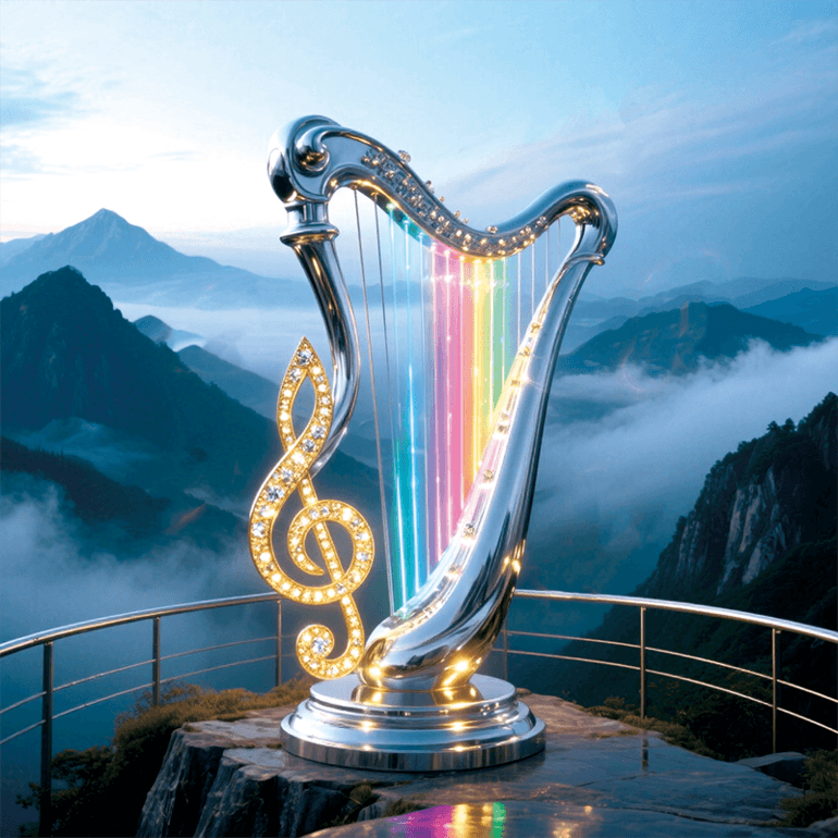 不锈钢打造巨型竖琴景观灯