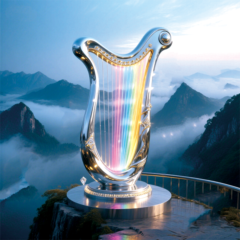 不锈钢打造巨型竖琴景观灯