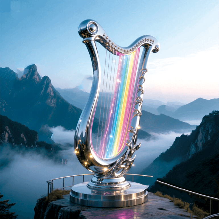 不锈钢打造巨型竖琴景观灯