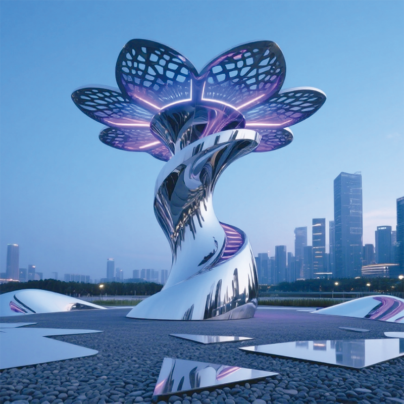 不锈钢幻彩灵花城市地标景观装置