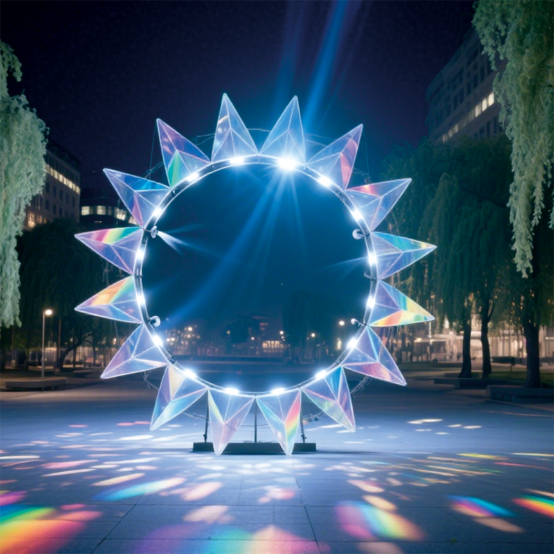 户外蓝芒星环景观装置营造梦幻且具视觉冲击力的夜景氛围