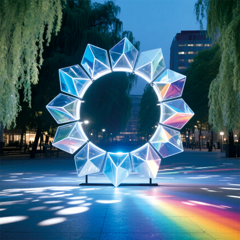 户外蓝芒星环景观装置营造梦幻且具视觉冲击力的夜景氛围