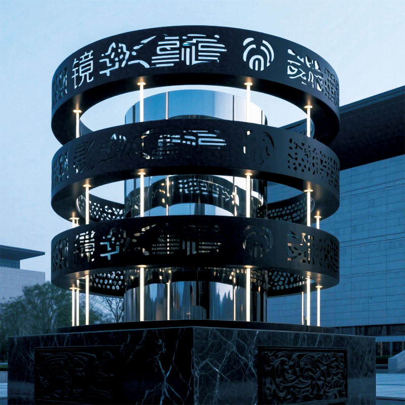 户外篆影层灯景观装置整体设计兼具现代感与文化韵味适合农庄别墅