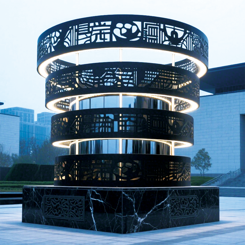 户外篆影层灯景观装置整体设计兼具现代感与文化韵味适合农庄别墅