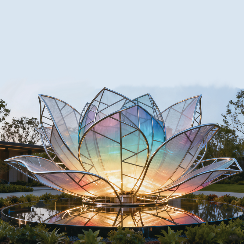 彩莲以金属框架构建花瓣的轮廓花瓣采用带有渐变色彩的通透材质