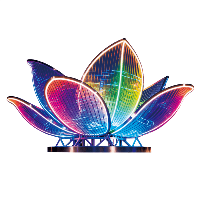 彩莲流光灯体由多片形似莲花花瓣的结构组成内部镶嵌的彩色灯光