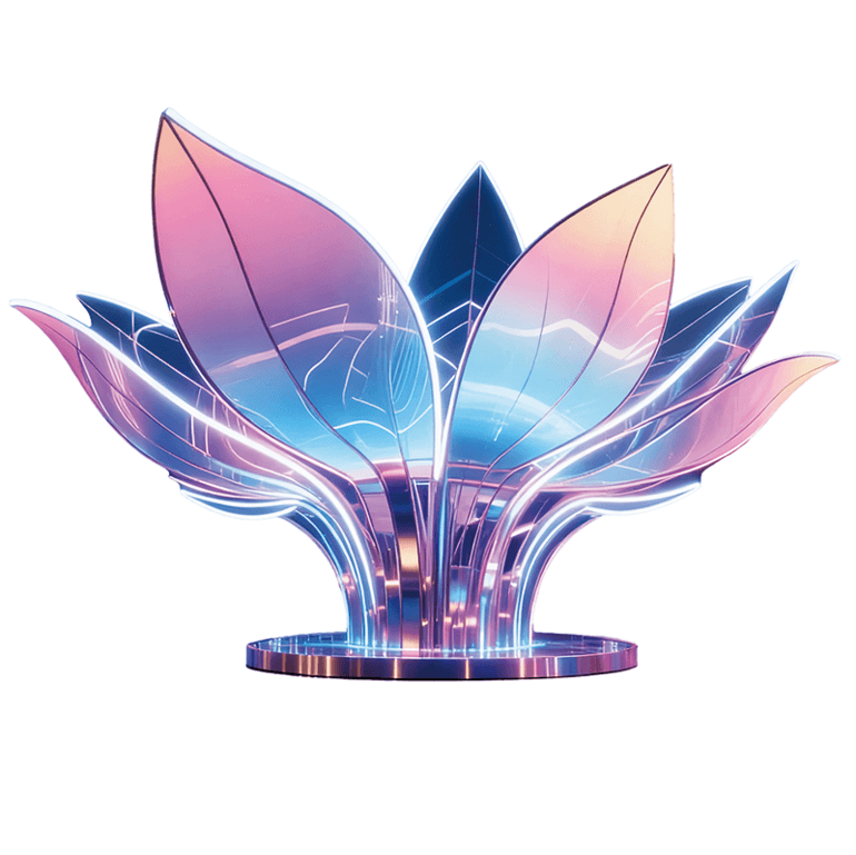 莲・幻彩之绽花瓣以粉蓝渐变的灯光勾勒，边缘的霓虹灯带明亮醒目