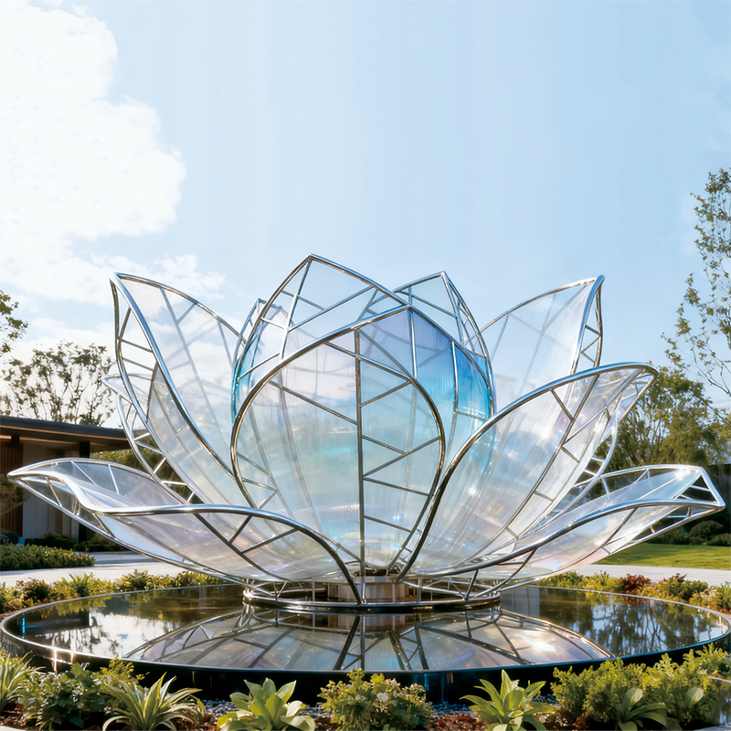 彩莲以金属框架构建花瓣的轮廓花瓣采用带有渐变色彩的通透材质