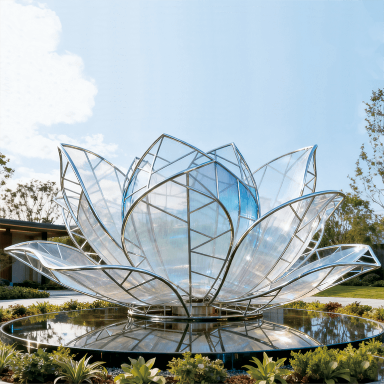彩莲以金属框架构建花瓣的轮廓花瓣采用带有渐变色彩的通透材质