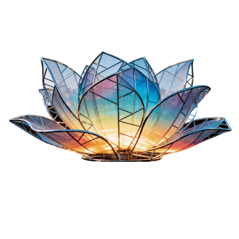 彩莲以金属框架构建花瓣的轮廓花瓣采用带有渐变色彩的通透材质