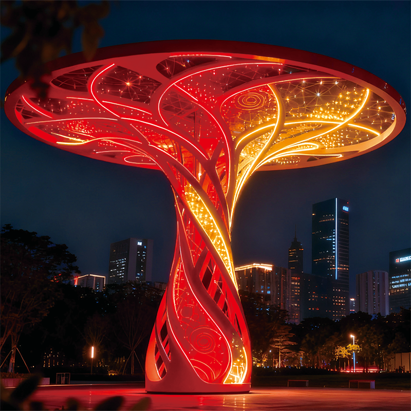 璀璨生命之冠为夜晚营造出梦幻氛围，是城市中十分吸睛的存在