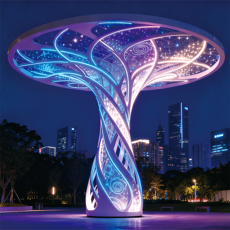 璀璨生命之冠为夜晚营造出梦幻氛围，是城市中十分吸睛的存在