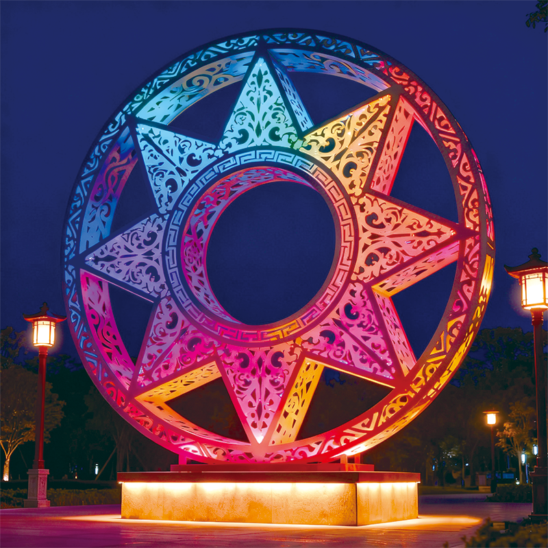星环幻彩耀夜色景观装置适合城市广场、主题公园，旅游景区，酒店
