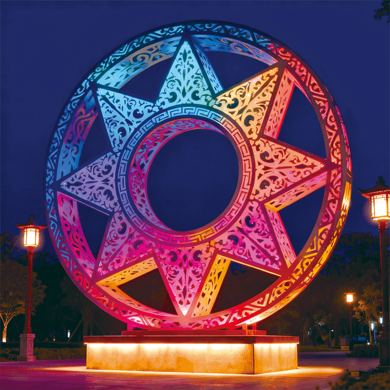 星环幻彩耀夜色景观装置适合城市广场、主题公园，旅游景区，酒店