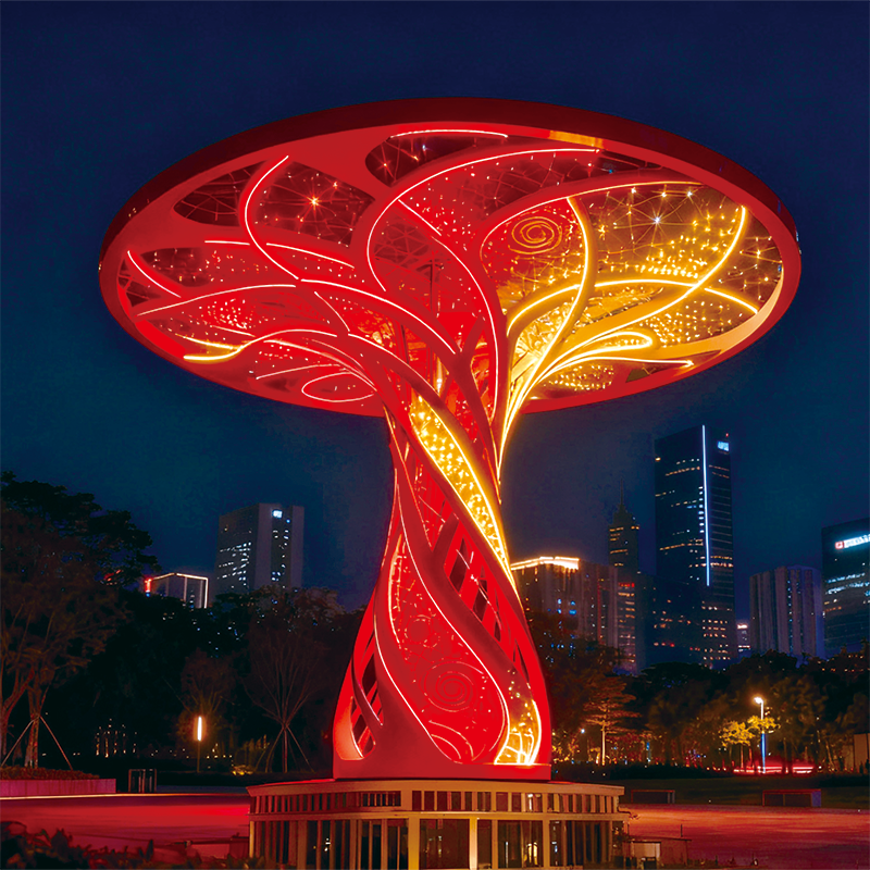 璀璨生命之冠为夜晚营造出梦幻氛围，是城市中十分吸睛的存在