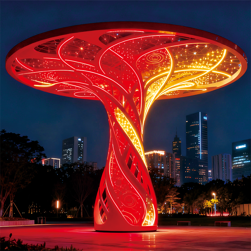 璀璨生命之冠为夜晚营造出梦幻氛围，是城市中十分吸睛的存在
